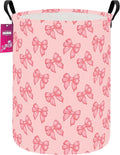 Laundry Hamper Large Canvas Fabric Lightweight Storage Basket/Toy Organizer/Dirty Clothes Collapsible Waterproof for College Dorms, Boys and Girls Bedroom,Bathroom(Pink bowknots)