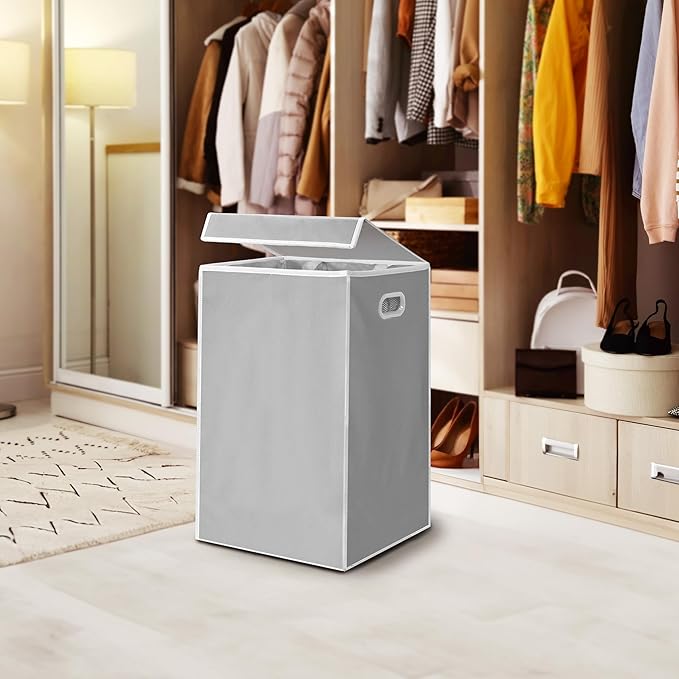 Simple Houseware Foldable Laundry Hamper Basket with Lid and Removable Bag, Gray