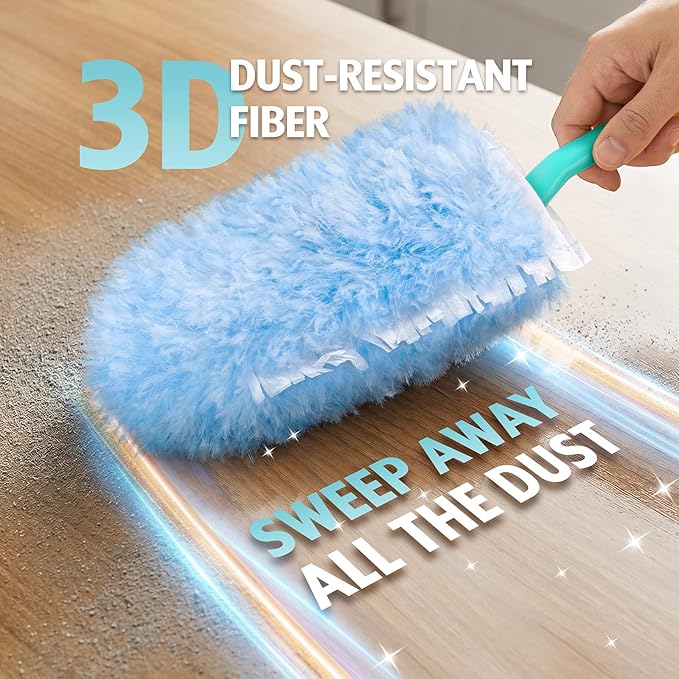 Duster Refill for Swiffer Duster, 30 Count Heavy Duty 2 Side 360° Duster Refills with 1 Handle, 4X Microfibers, Disposable Multi Surface Dusters for Cleaning