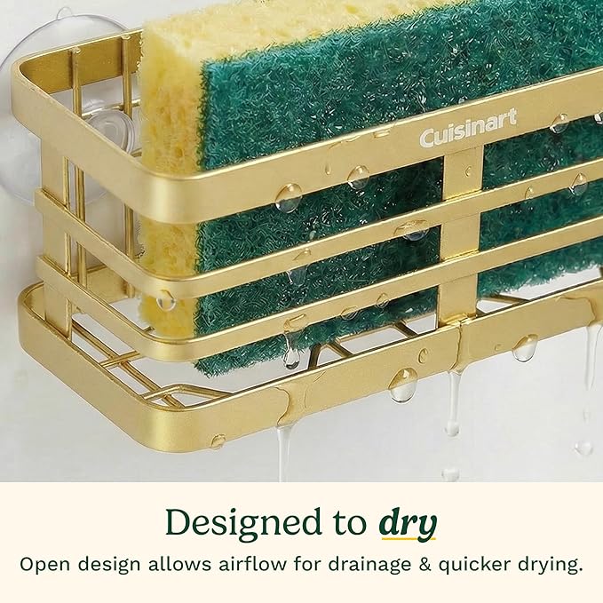 Cuisinart Sponge Holder for Kitchen Sink—Metal Sink Caddy with Triple Suction Cups, Kitchen Sink Organizer, Organization and Storage for Sponges, Brushes, Soap & Cleaning Accessories
