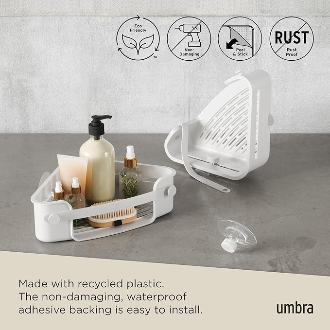 Umbra Flex Adhesive Shower Corner Shelf for Bathroom, White
