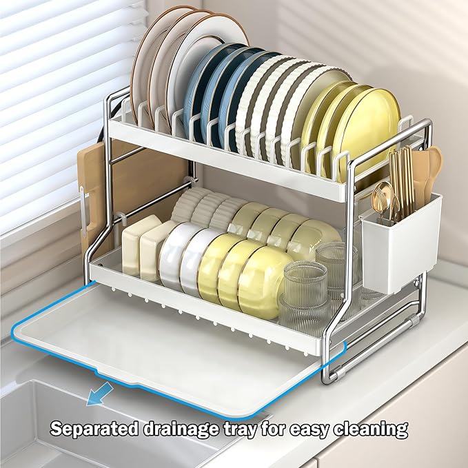 2 Tier Dish Drying Rack Dishes Organizer Rack Double Decker for Kitchen Counter