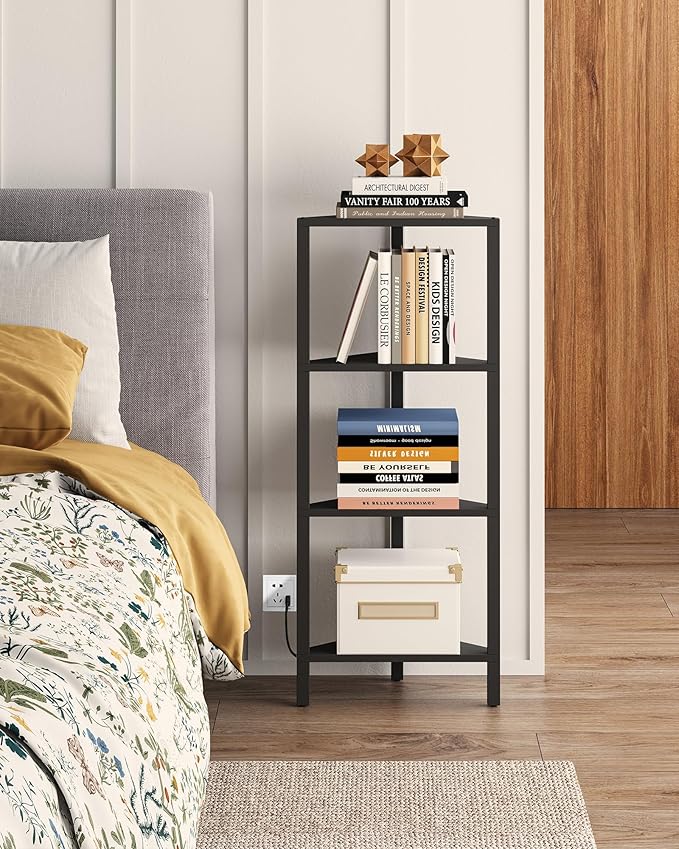 TUTOTAK Corner Shelf, 4-Tier Corner Bookshelf for Small Space, Narrow Display Corner Shelf Stand with Storage Rack, for Living Room, Bedroom, Black BS05BK004L