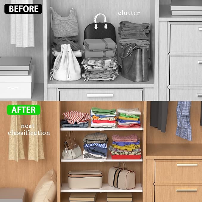 Expandable Closet Shelves, Adjustable Metal Closet Organizers and Storage Shelves for Wardrobe, Kitchen Pantry, Shoe Rack, (2 Pack,W11.81 x L: 17 "to 31")
