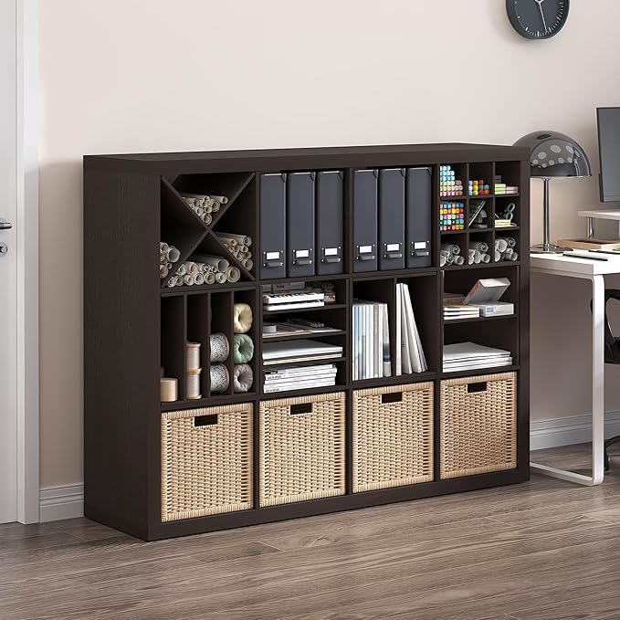 Furinno Cubicle Cube Insert, 9-Compartment Cube Organizer, Geometric Shelf Accessory, Fits into Furinno Triple Thick Cubes, IKEA Kallax, for Organizers and Storage, Black Dark Oak