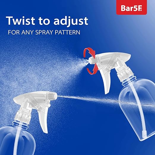 Bar5F Plastic Spray Bottle, 16 oz | Leak Proof, Empty, Clear, Trigger Handle, Adjustable Fine to Stream Output, Refillable, Heavy Duty Sprayer for Hair Salons & Spas, Household Cleaners, Cooking