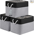 Large Storage Baskets- 16x12x12 inch Storage Bins for Shelves and Closet Organizing, Foldable Fabric Bin for Home Organization Clothes and Laundry (3-Pack, Black&Gray)