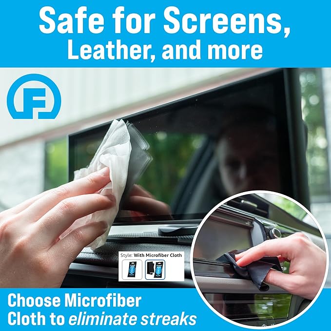 Fortress Car Interior Wipes with Microfiber Cloth (25 ct, Pack of 63) for Car Interior Cleaning, Dashboard, Seats, Detailing, and Steering Wheel [Travel Size] Skin-Safe Car Interior Cleaner Supplies