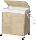 WOWLIVE Double Laundry Hamper with Lid, Handwoven Rolling Laundry Basket with Wheels, 115L Dirty Clothes Hamper with Removable Liner Bag Large Laundry Sorter Laundry Room Organization,Light Beige