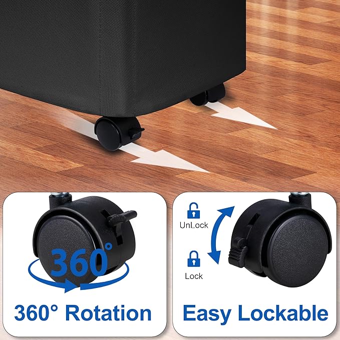 Slim Laundry Hamper with Lid and Wheels, Small Rolling Laundry Basket with Handle for Small Spaces, Tall Dirty Clothes Hampers for Dorm, Bathroom and Bedroom, 55L, Black