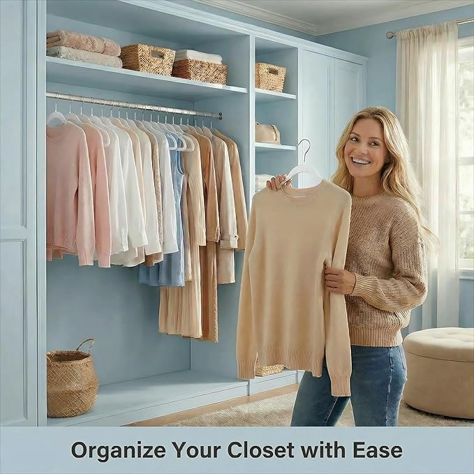 HOUSE DAY Ivory Plastic Hangers 100 Pack - Heavy Duty Non-Velvet Hanger with 360° Swivel Hook & Non Slip Notches - Slim Space Saving Clothes Hangers, Durable Closet Organizers for Coats Shirts Dresses