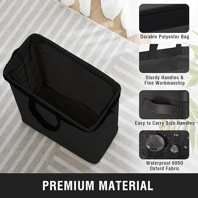 Slim Laundry Hamper with Removable Inner Bag and Side Handles, 45L Small Laundry Baskets to Store Clothes, Narrow Dirty Clothes Hamper for Laundry Room, Bathroom, Bedroom, and Living Room - Black