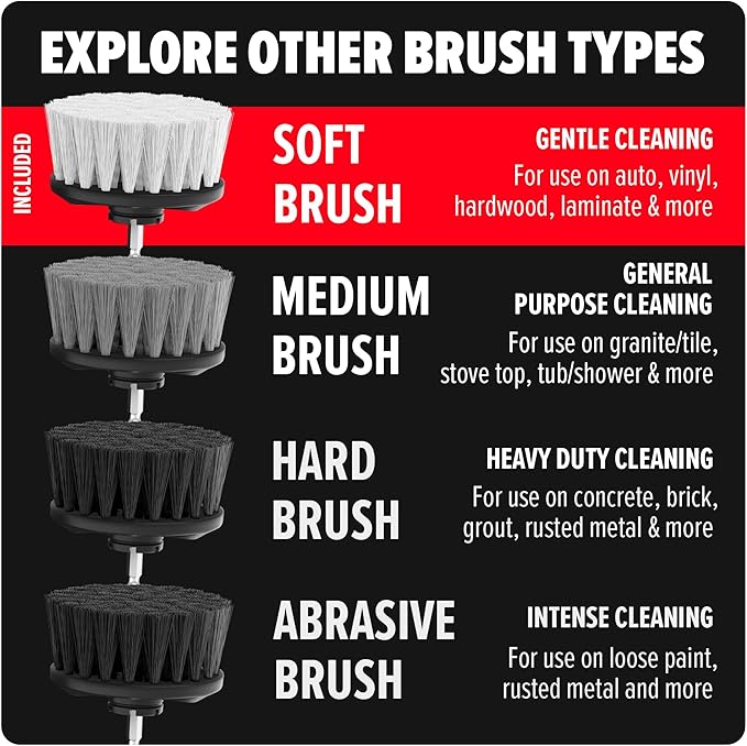 Dirt Devil Soft Bristle Cleaning Brush Set, 2 Piece, 2" and 3.5" Brushes Included, For Use on Glass, Hardwood, Ceramic and More, Gentle Cleaning, Scrubber Brush Drill Attachment for Cleaning