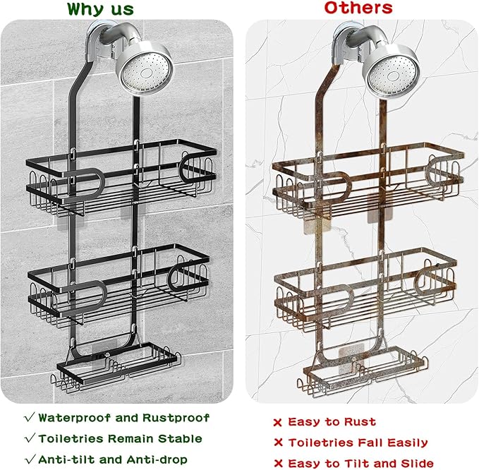 Shower Caddy Hanging, Shower Caddy Hanging Bathroom Shower Organizer, Long Bathroom Shower Organizer Hanger Rack with Hooks,Soap Holder