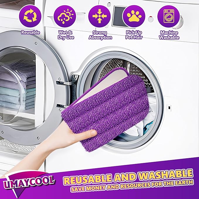 Reusable Mop Pads Refills for Swiffer WetJet, Wet Pads Refill Microfiber Mop Replacement Machine Washable Up to 100 Times for Floor Cleaning Wet Dry Use for All Floor Types, 6 Pack