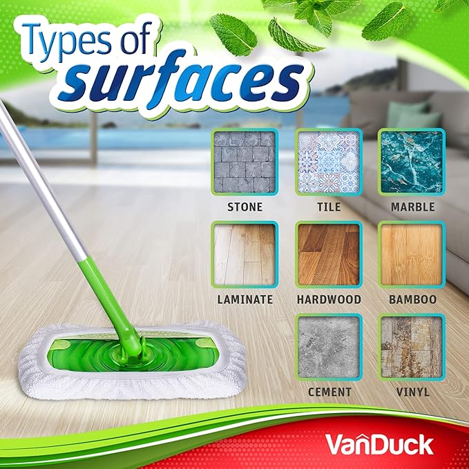 VanDuck Reusable 100% Cotton Mop Pads (16-Pack), Terry Cloth Mop Covers Washable for Wet Mopping and Floor Cleaning (Handle is Not Included)