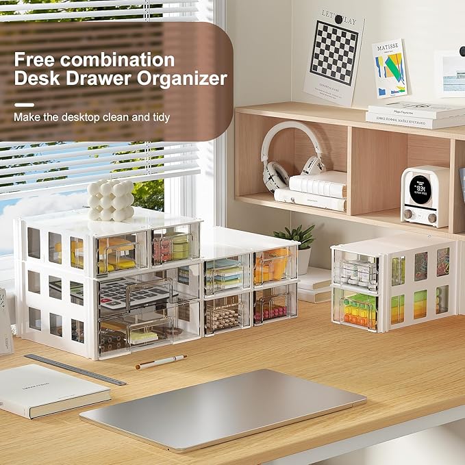 Makeup Organizer, Desk Organizer & Jewelry Organizer with 10 Drawers - Modular Desktop Storage drawers for craft, Office, Medicine - Desk Organizers and Accessories with Interchangeable Units
