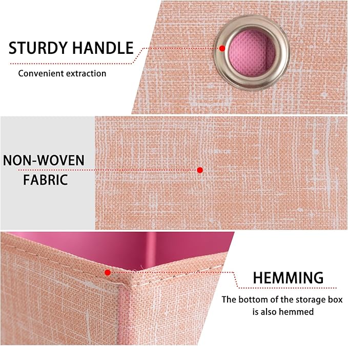 Foldable Storage Cubes Bins ,11 Inch Cloth Storage Cube Fabric Storage Box Cubes Organizer Baskets with Handles for Home Organizer Set of 6 (Cowboy Pink)