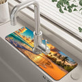 Kitchen Sink Splash Guard Faucet Mat Super Absorbent Fast Drying Mat Guard Behind Faucet Drip Catcher for Kitchen Bathroom (Sunset Beach Waves Palm Trees, 23.5"X5.5")