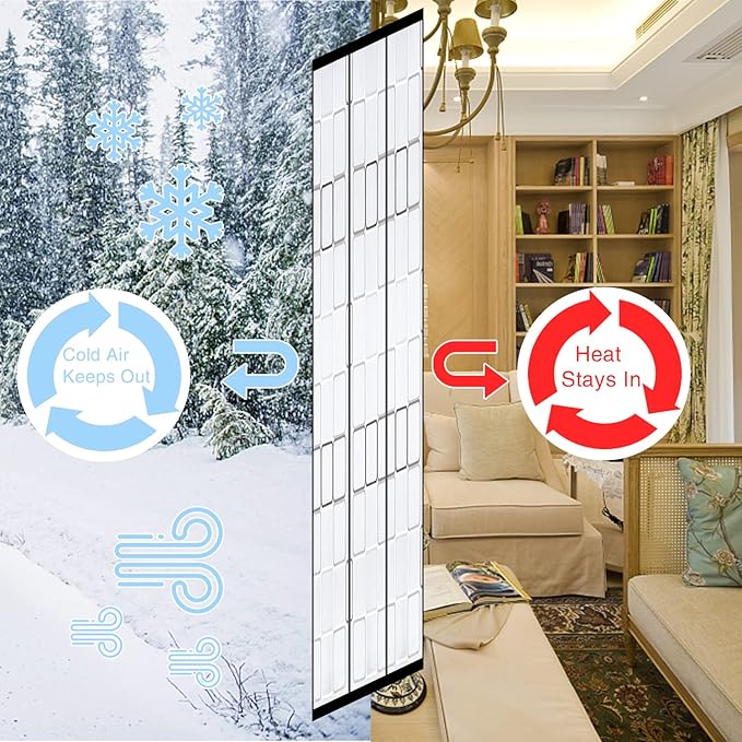 Insulated Curtain, Thermal Magnetic Self-Sealing EVA Screen, Keep Cold Out Door Cover Auto Closer for Kitchen, Bedroom, Air Conditioner Room, Hands Free, Fits Doors up to 72" x 80", Grey