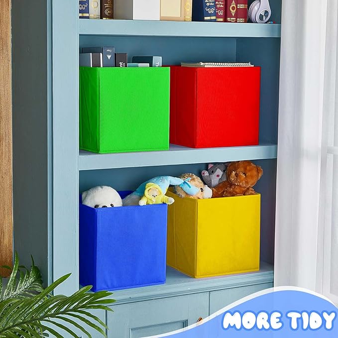 Yinder 12 Pcs Cube Storage Bin Rainbow Colored 11'' Storage Bins for Playroom Decor Colorful Bins for Kids Foldable Baskets for Nursery Organizer Boxes Fabric Boxes
