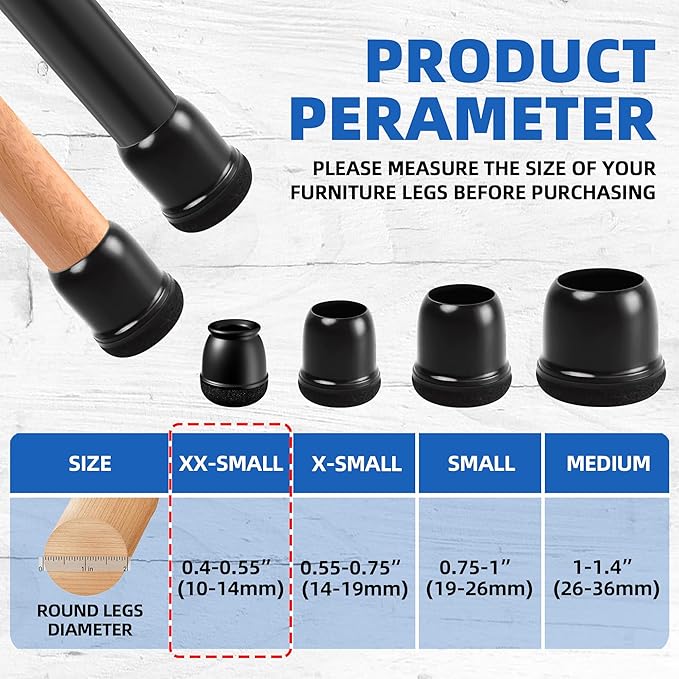 20 Pcs Black Extra Small Skinny Chair Leg Floor Protectors for Hardwood Floors, Upgraded Rubber Chair Leg Caps with Felt, Round Furniture Leg Feet Covers, No Scratches Reduce Noise (Fit 0.4"-0.55")