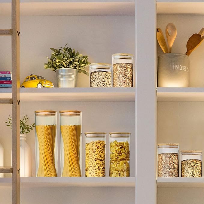 Urban Green Glass Jars with Airtight Lids, Airtight Glass Canisters with Locking Lids, (Bamboo-20oz)