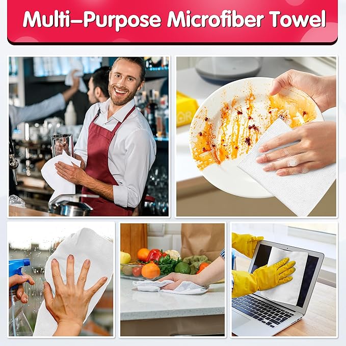 FIXSMITH White Microfiber Cleaning Cloth, Pack of 50, 16"X12" Cleaning Rags for Housekeeping and Kitchen, Reusable Shop Towels, Microfiber Towels for Cars, Lint Free, Scratch-Free, Highly Absorbent