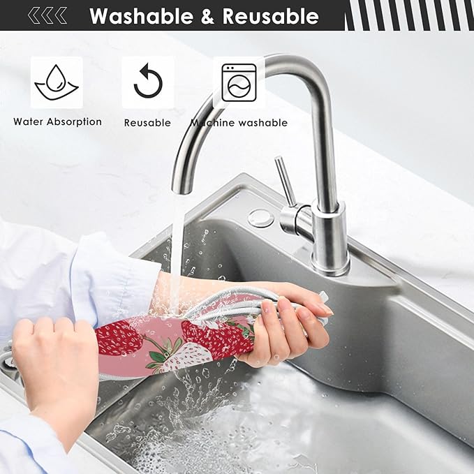 Sink Faucet Absorbing Mat Kitchen Sink Splash Guard Splash Faucet Drip Catcher for Bar RV Bathroom 2PCS 30x5.5in Pink White Strawberries Flowers