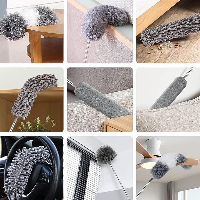 Dusters for Cleaning, 7Pcs Microfiber Duster with Extension Pole Up to 100Inches, Machine Washable Ceiling Fan Cleaner Duster for Cleaning Cobweb, Blinds, Furniture