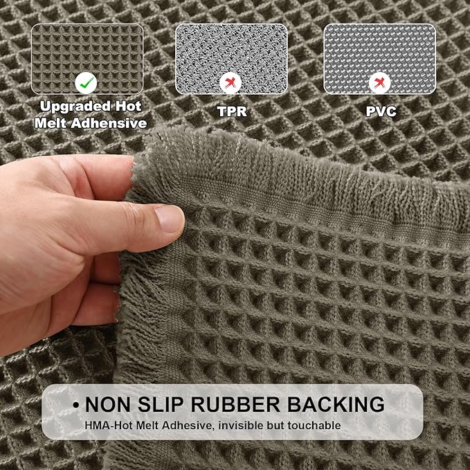 JIUZHEN Set of 2 Waffle Bathroom Rugs Non Slip Boho Bath Rugs Machine Washable Waffle Bath Mats with Rubber Backed Super Absorbent Shower Mats for Bathroom Floor, 16" x 24" +20" x 32", Olive Green