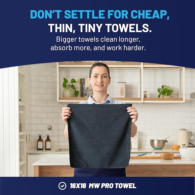 Microfiber Wholesale MW Pro Multi-Surface Microfiber Towel – 12 Pack | Premium Cleaning Cloth | Clean, Dust, Polish, Absorb | Large 16"x16" (Black)
