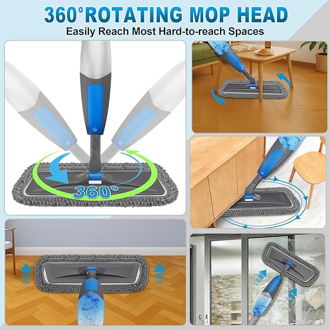 Spray Mops for Floor Cleaning - Microfiber Wet Dry Dust Mop for Hardwood Laminate Wood Tile Vinyl Floors with 3 Washable Pads fit for Swiffer PowerMop