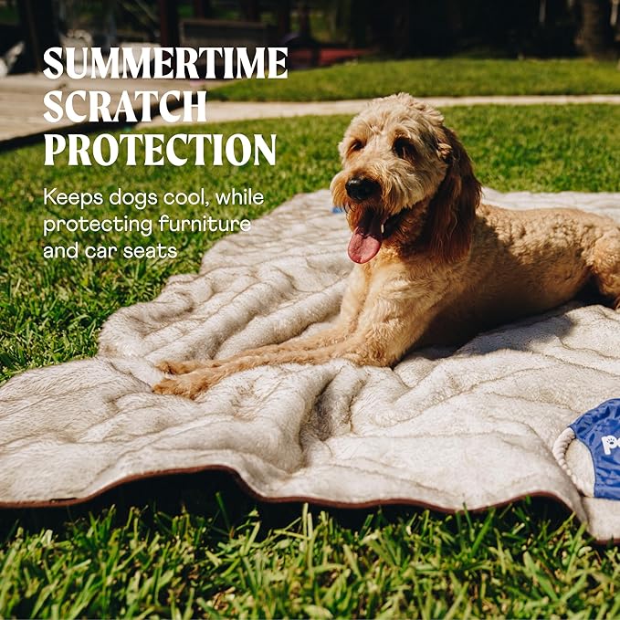 PupProtector Waterproof Throw Blanket for Dogs and Cats, Pet Blanket Cover for Couches, Sofas, Beds, Car Seats, Furniture, Calming Soft Faux Fur, White with Brown Accents, Large (80" L x 62" W)