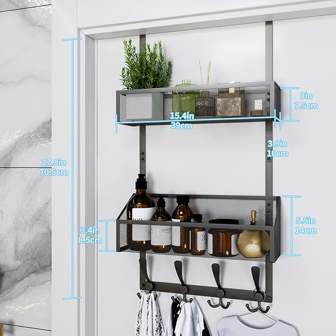 Kaiferty Over The Door Hooks Organizer, Coat Rack Over The Door Storage Hanger Towel Rack, Back of Door Storage Organizer for Bathroom,Bedroom,Kitchen,Office (Black, 3-Tier)