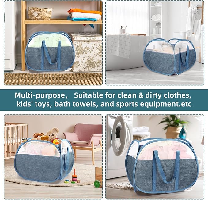 Durable Collapsible Laundry Basket, 90L Clothes Hampers for Laundry, Foldable Laundry Basket with Handles, Tear-proof Pop Up Hampers for Bedroom, Bathroom, Kids Room, Dorm, Travel or Campout Blue