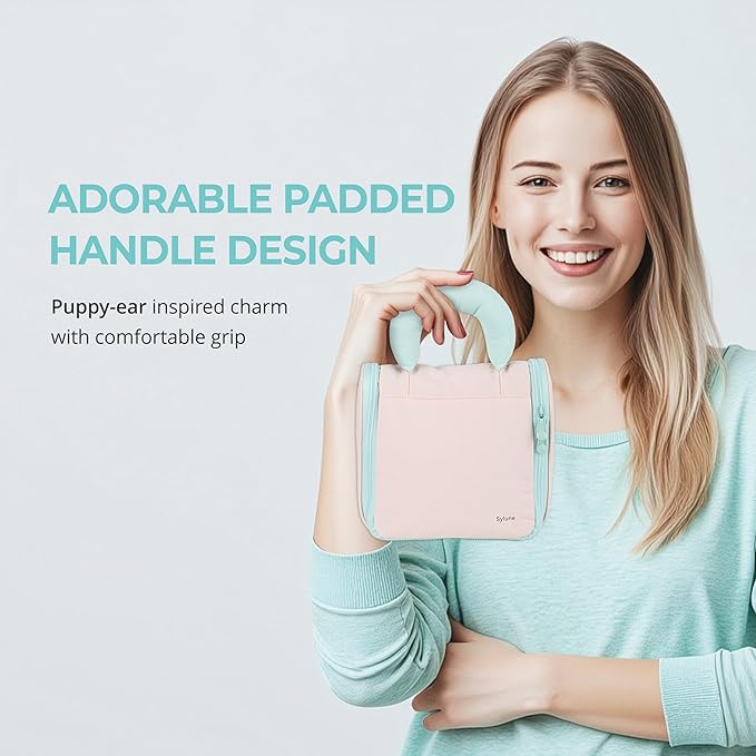 Tuck Hanging Toiletry Bag - Water-Resistant Travel Makeup Organizer with Spacious Compartments & Padded Handle for Women (Blush Petal & Mint) (Tuck Hanging Toiletry Bag)