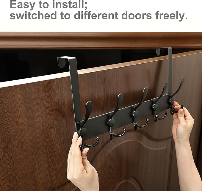 OIM OMIIOMIO Over The Door Hooks, Door Hanger for Hanging, Towel Racks for Bathroom with 15 Coat Hooks, Coat Rack Hat Rack Organizer, Towel Holder Bathroom Accessories