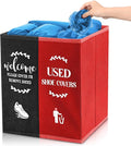 Shoe Cover Box Dispenser Foldable Storage Bin Holder with Used Shoe Covers and Welcome Please or Remove Sign for Open House Supplies(Black, Red)