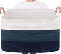 Goodpick 85L Large Blanket Basket 23.6" x 15.7" x 13.8" Cotton Rope Storage Baskets for Organizing, Rectangle Woven Baskets for Storage, Baby Toy Basket for Nursery Bedroom, Blue