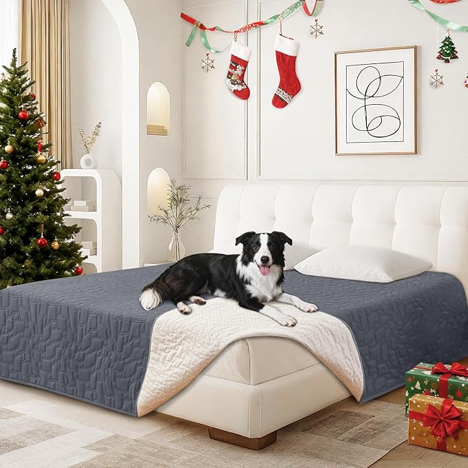 Waterproof Dog Bed Cover Pet Blanket, Soft Couch Cover for Dogs Washable, Non-Slip Dog Blanket Protect Furniture Couch Sofa Car for Puppy Large Dogs Cat (82x120 Inch, Dark Grey)