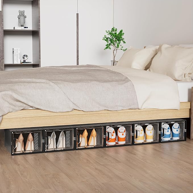 Shoe Storage, 12 Pack X-Large Shoe Organizer for Closet, Shoe Boxes Clear Plastic Stackable Shoe Storage Boxes for Size 13