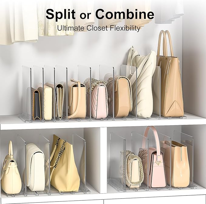 Bag Purse Organizer Accessories: 2-Dividers Plastic Clutch Dividers for Closet Organizers and Storage - Keep Carteras & Pocketbook Upright