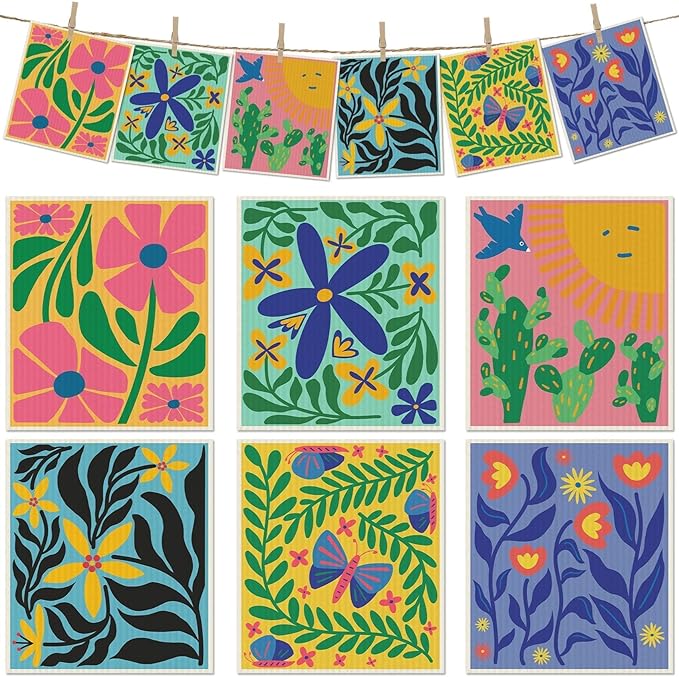 6 Packs Swedish Paper Cloths for Kitchen, Reusable Paper Towels Washable Dish Rags, Highly Absorbent Kitchen Towels Quick Drying Swedish Sponge Cleaning Dish Cloths (Hawaiian Style)