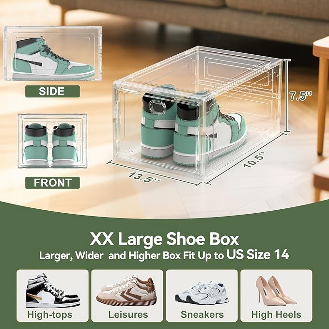ALCCB Thicken Hard Clear Shoe Storage Organizer for Closet, 12 Pack Modular Plastic Stackable Shoe Storage Box Organizer, Shoe Sneaker Rack Display Case Containers Bins with Lids, White