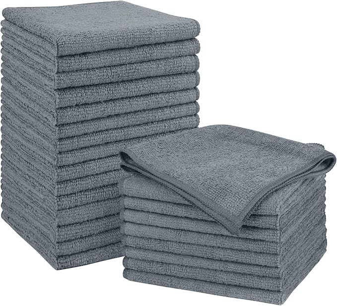Orighty Grey Microfiber Cleaning Cloth, Microfiber Towels for Cars, Highly Absorbent Car Cleaning Supplies, Lint Free Cloths Clean Rags for Car Care, House, Kitchen, 12x11 inch, Pack of 24
