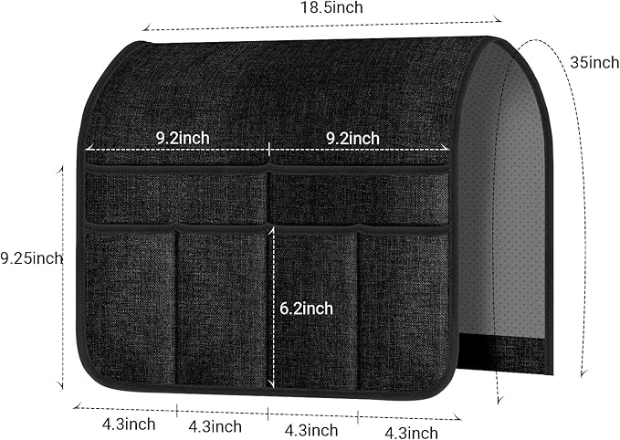 Armchair Caddy & Remote Control Holder for Couch & Recliner | Non-Slip Armrest Organizer with 6 Pockets for TV Remote, Phone, Tablet, Magazine & More, 19 x 35 Inches, Black