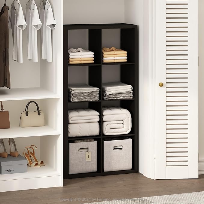 Furinno Cubic Closet Organizers and Storage, 8-Cube Closet Organizer, Open Shelf Closet Storage, Extra Thick Frame for Wardrobe, Bedroom, Living Room, Dark Oak