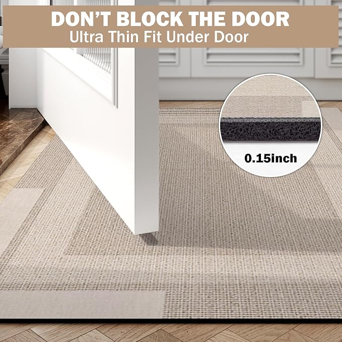 YDKGL Non Slip Bath Mat, Rubber Backing Ultra Thin Bathroom Rugs Fit Under Door Quick Dry Super Absorbent Washable Bath Rug Shower Mat for Bathroom Floor Bathtub Shower Sink, Easy Care Beige 16"x 24"