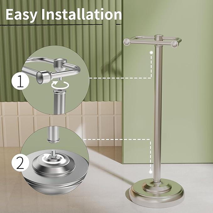 WZRUA Toilet Paper Holder Stand, Brushed Nickel Toilet Paper Holder Free Standing,Post Pivoting Design & Stable Weighted Base SUS304 Stainless Steel for Bathroom